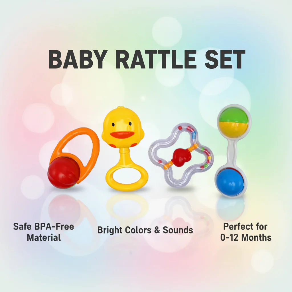 4 Pcs Baby Rattle Set – Colorful Hand Rattle Toys for Newborn & Infants