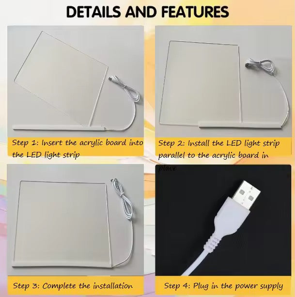 LED Acrylic Writing Board with Stand &amp; Colourful Markers (Removable Template) – Glow Drawing &amp; Learning Board for Kids