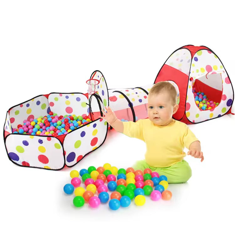 3-in-1 Kids Tent Play Tunnel Set – Ball Pit + Crawl Tunnel + Basketball Hoop