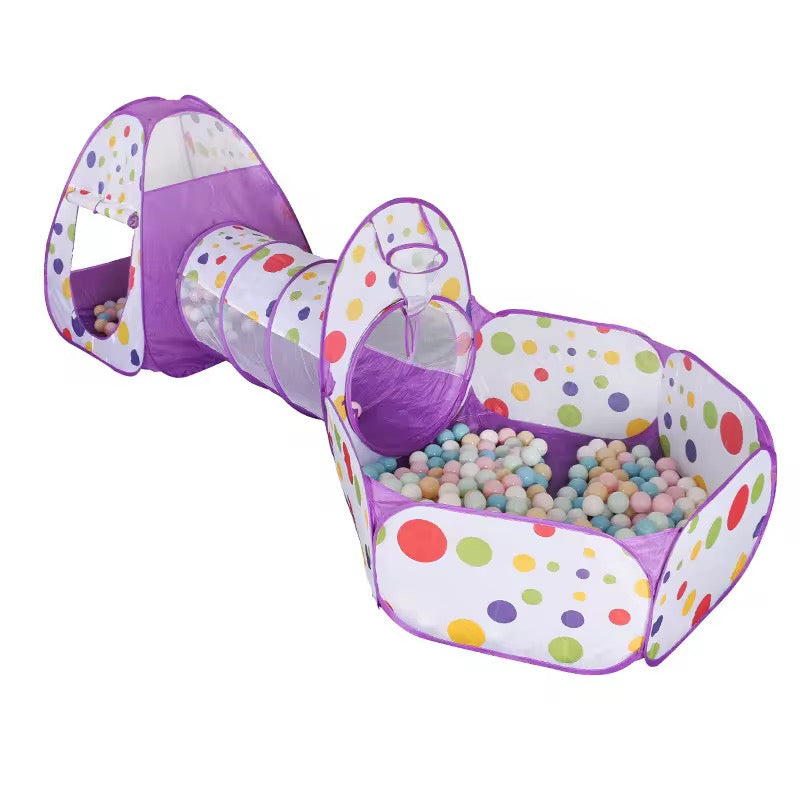 3-in-1 Kids Tent Play Tunnel Set – Ball Pit + Crawl Tunnel + Basketball Hoop