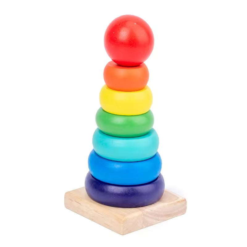 Wooden Rainbow Stacking Ring Toy – Educational Learning Toy for Kids (Small &amp; Large Sizes)