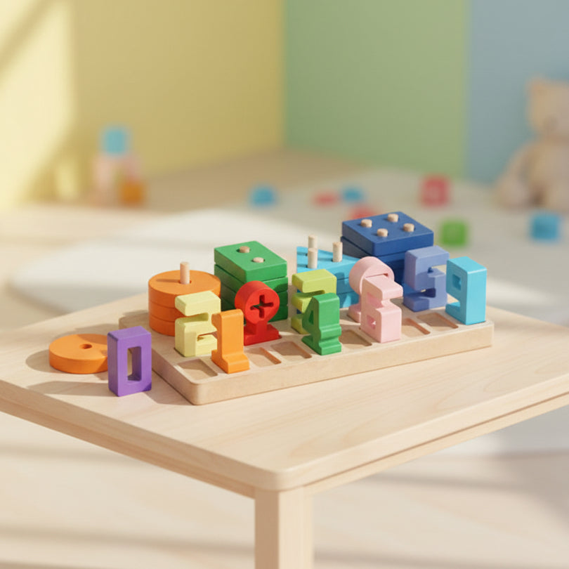 Wooden Number Board – Counting, Sorting & Stacking Learning Toy for Kids