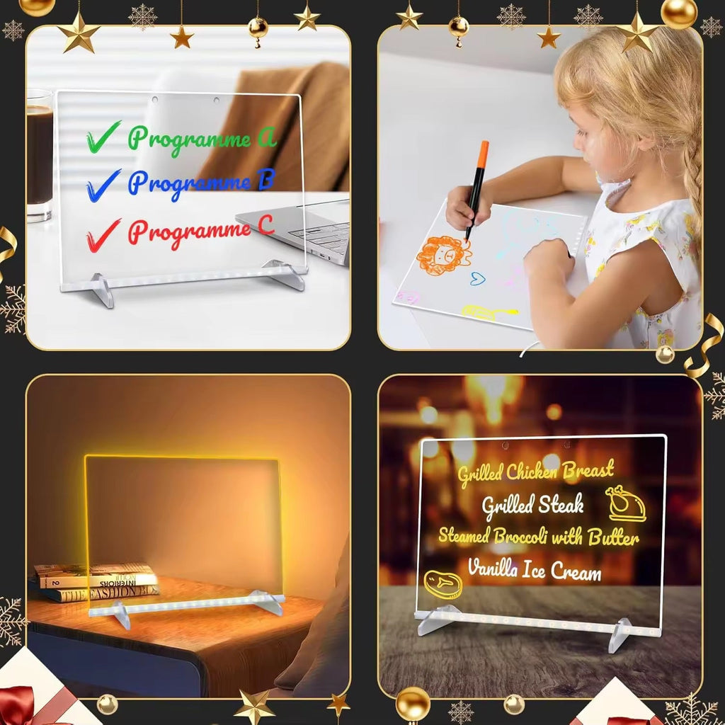 LED Acrylic Writing Board with Stand &amp; Colourful Markers (Removable Template) – Glow Drawing &amp; Learning Board for Kids