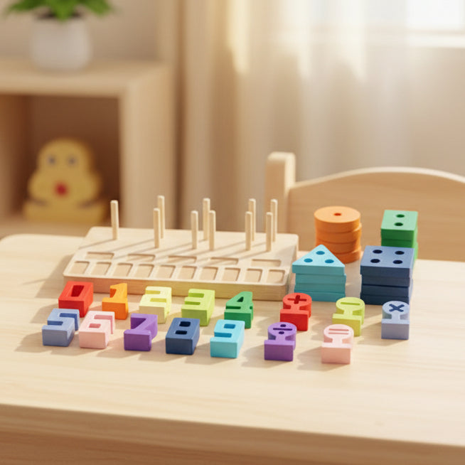 Wooden Number Board – Counting, Sorting & Stacking Learning Toy for Kids