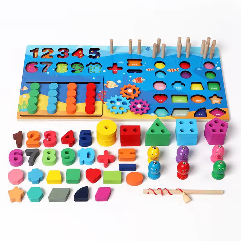 Montessori Wooden Multifunctional Busy Board – Magnetic Fishing Puzzle &amp; Early Education Activity Toy