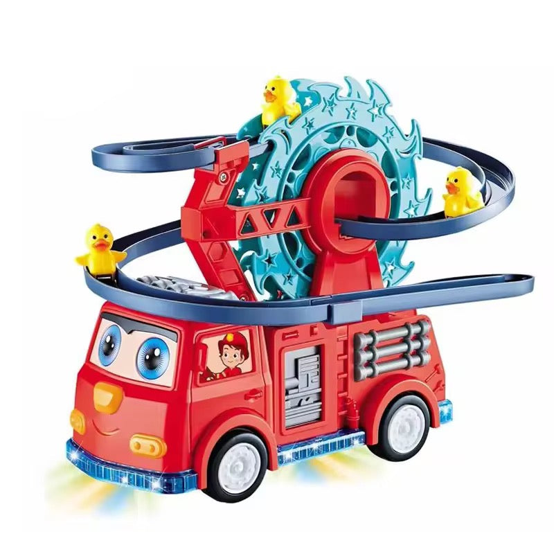 Electric Duck Climbing Stairs Toy – Light &amp; Music Slide Track with Ferris Wheels