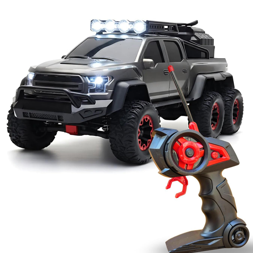 Jack Royal 6 Wheel Raptor Style RC Car with Smoke Spray, LED Lights & 4-Way Remote Control – Rechargeable Off-Road Monster Truck Toy Vehicle for Kids