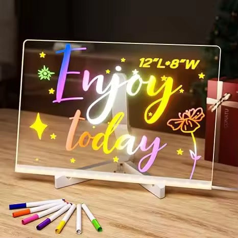 LED Acrylic Writing Board with Stand &amp; Colourful Markers (Removable Template) – Glow Drawing &amp; Learning Board for Kids