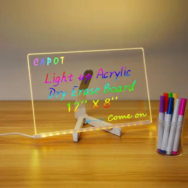 LED Acrylic Writing Board with Stand &amp; Colourful Markers (Removable Template) – Glow Drawing &amp; Learning Board for Kids
