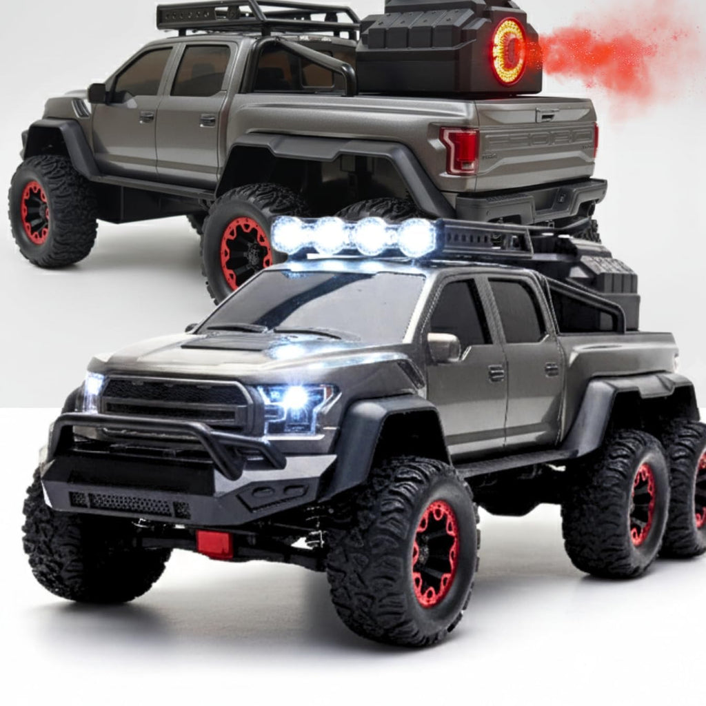 Jack Royal 6 Wheel Raptor Style RC Car with Smoke Spray, LED Lights & 4-Way Remote Control – Rechargeable Off-Road Monster Truck Toy Vehicle for Kids