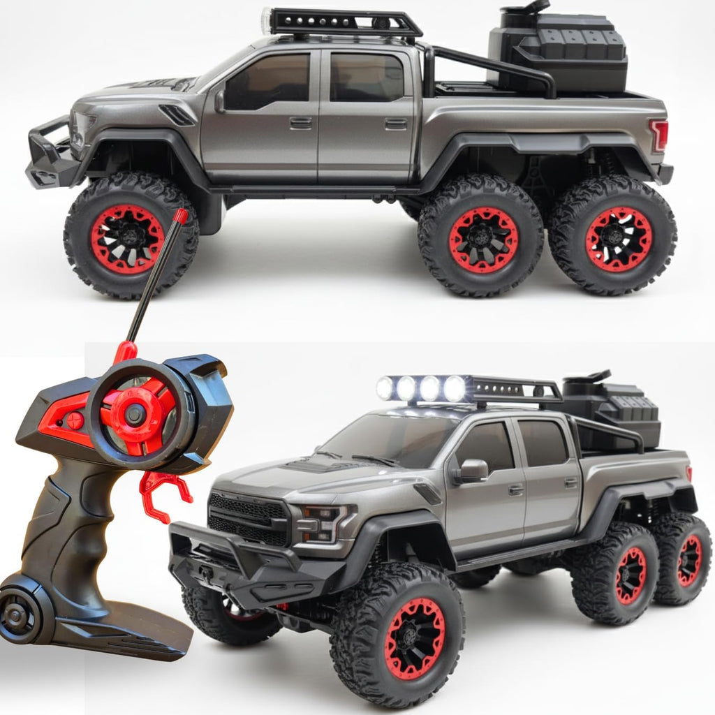 Jack Royal 6 Wheel Raptor Style RC Car with Smoke Spray, LED Lights & 4-Way Remote Control – Rechargeable Off-Road Monster Truck Toy Vehicle for Kids