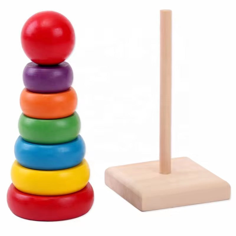 Wooden Rainbow Stacking Ring Toy – Educational Learning Toy for Kids (Small &amp; Large Sizes)