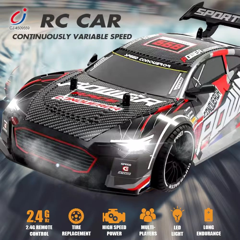 RC Sports Drift Car with Lights &amp; Water Spray – 2.4G Racing Car for Kids