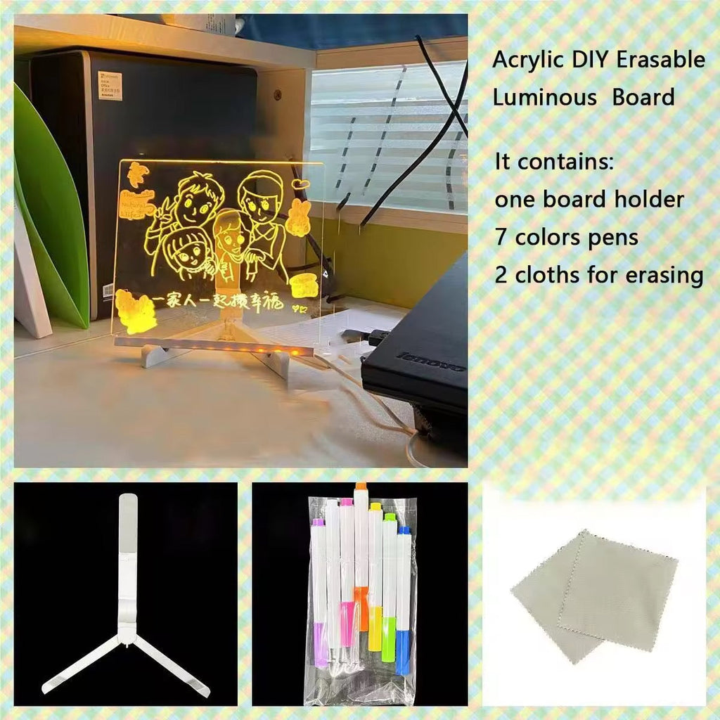 LED Acrylic Writing Board with Stand &amp; Colourful Markers (Removable Template) – Glow Drawing &amp; Learning Board for Kids