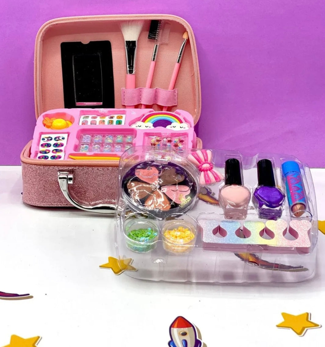 Girls Real Makeup Kit – Zipper Box Cosmetic Play Set for Kids