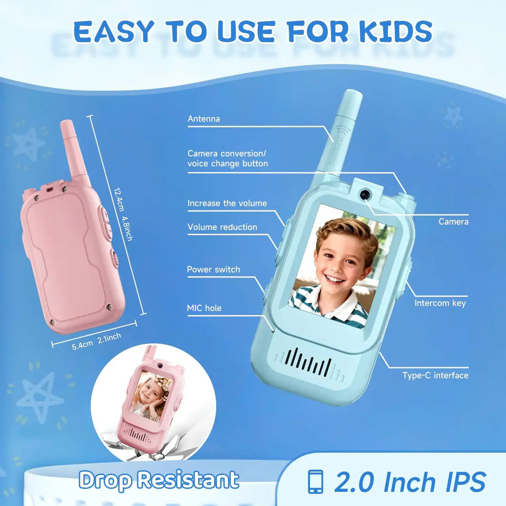2PCS Rechargeable Kids Video Call Walkie Talkie – Smart Interactive Communication Toy