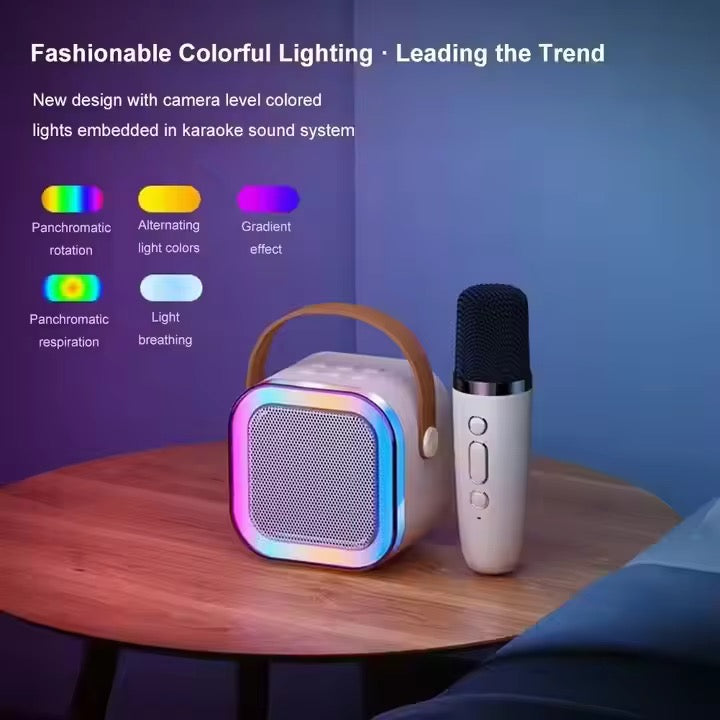 K12 3-in-1 Wireless Karaoke Mic with RGB Speaker – Portable Singing &amp; Party Sound System