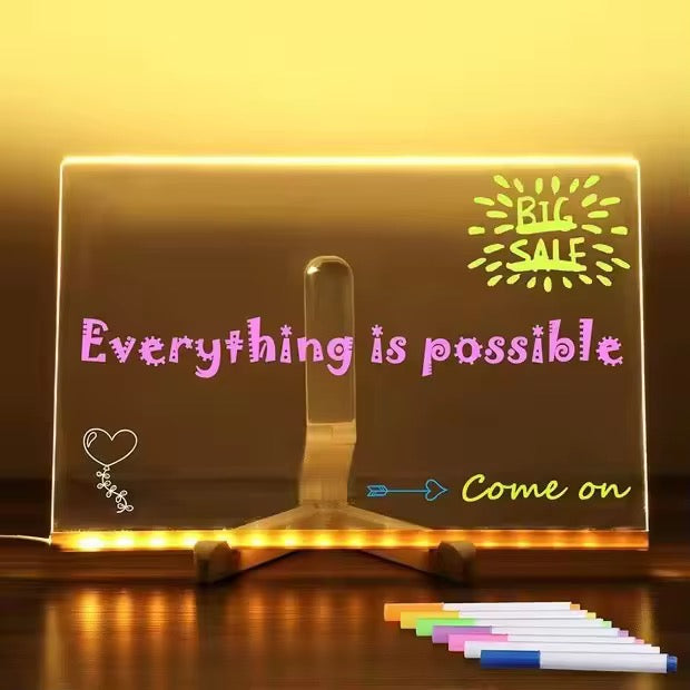 LED Acrylic Writing Board with Stand &amp; Colourful Markers (Removable Template) – Glow Drawing &amp; Learning Board for Kids