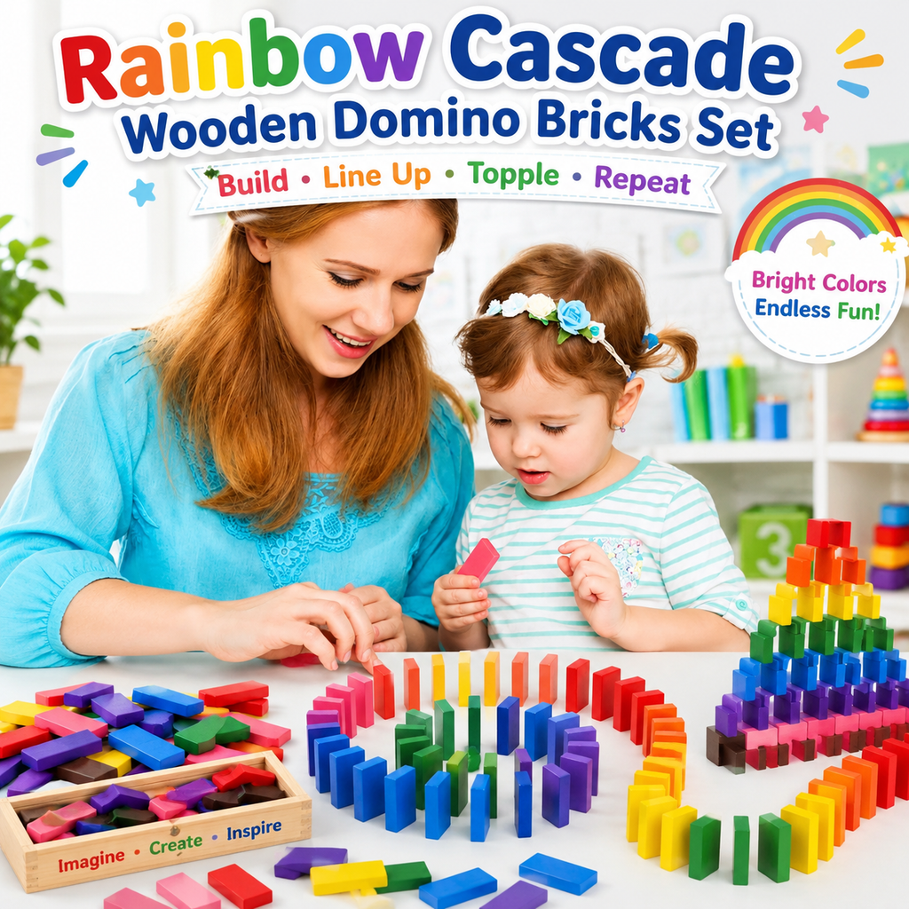 Rainbow Cascade Wooden Domino Bricks Set