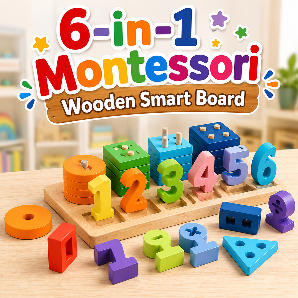 Wooden Number Board – Counting, Sorting & Stacking Learning Toy for Kids