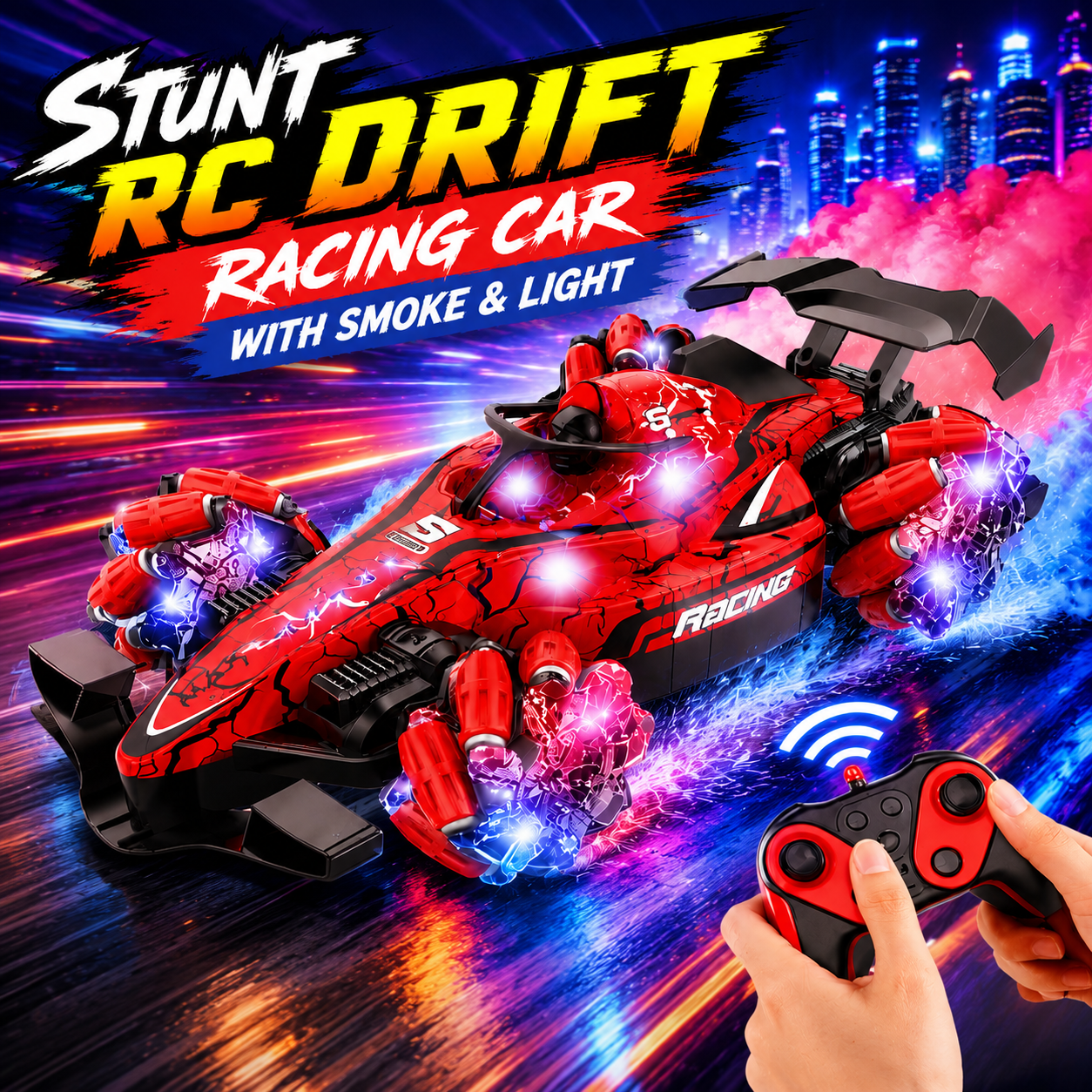Stunt RC Drift Racing Car with Smoke & Light High-Speed Remote Control Drift Car for Kids