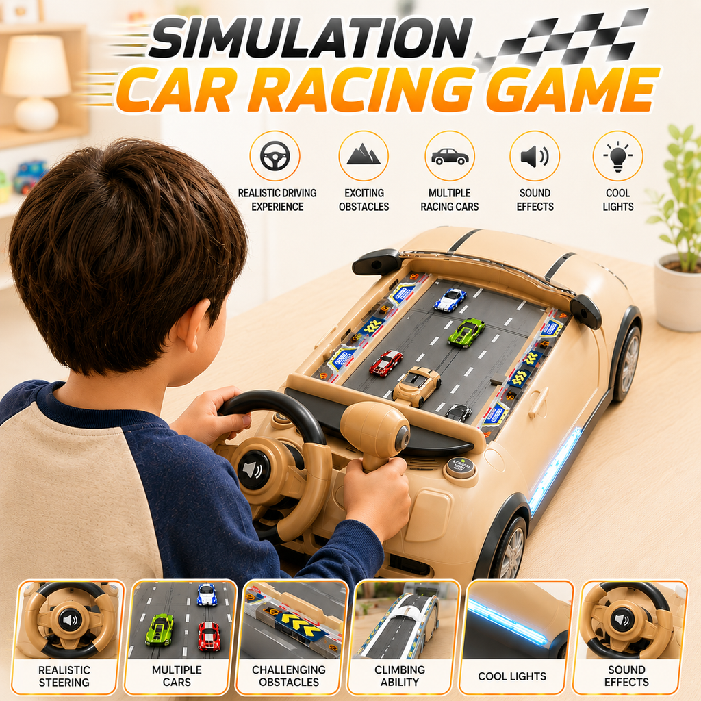 Kids Racing Car Adventure Game Steering Wheel Toy with Lights & Driving Simulator