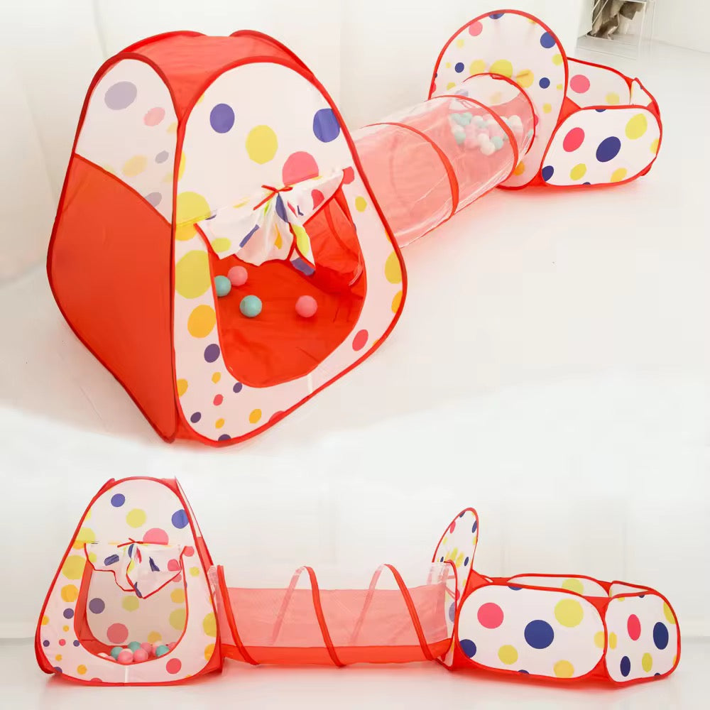 3-in-1 Kids Tent Play Tunnel Set – Ball Pit + Crawl Tunnel + Basketball Hoop