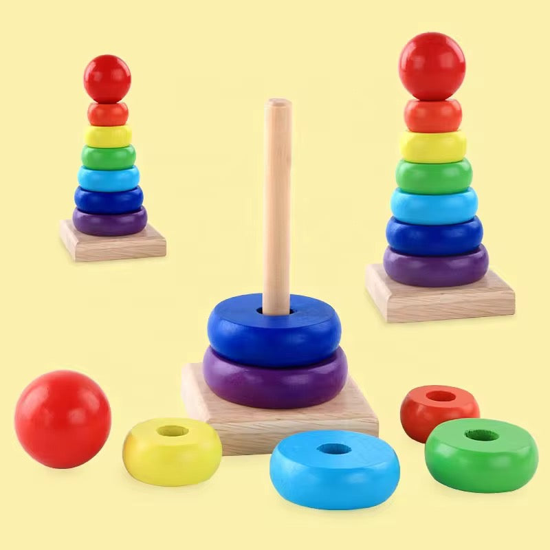 Wooden Rainbow Stacking Ring Toy – Educational Learning Toy for Kids (Small &amp; Large Sizes)