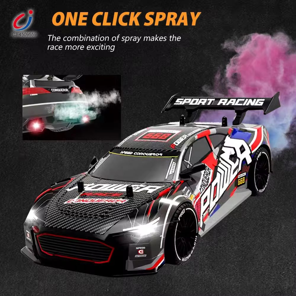 RC Sports Drift Car with Lights &amp; Water Spray – 2.4G Racing Car for Kids