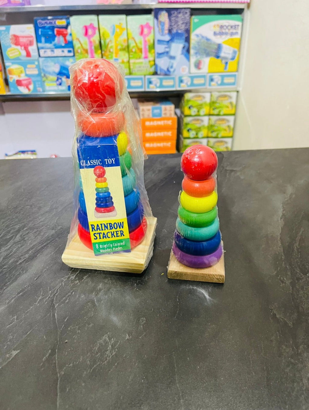 Wooden Rainbow Stacking Ring Toy – Educational Learning Toy for Kids (Small &amp; Large Sizes)