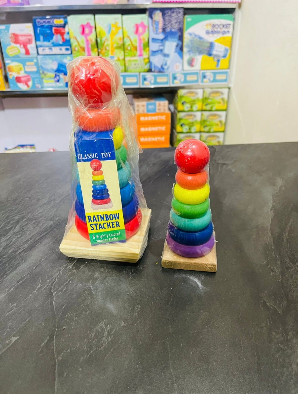 Wooden Rainbow Stacking Ring Toy – Educational Learning Toy for Kids (Small &amp; Large Sizes)