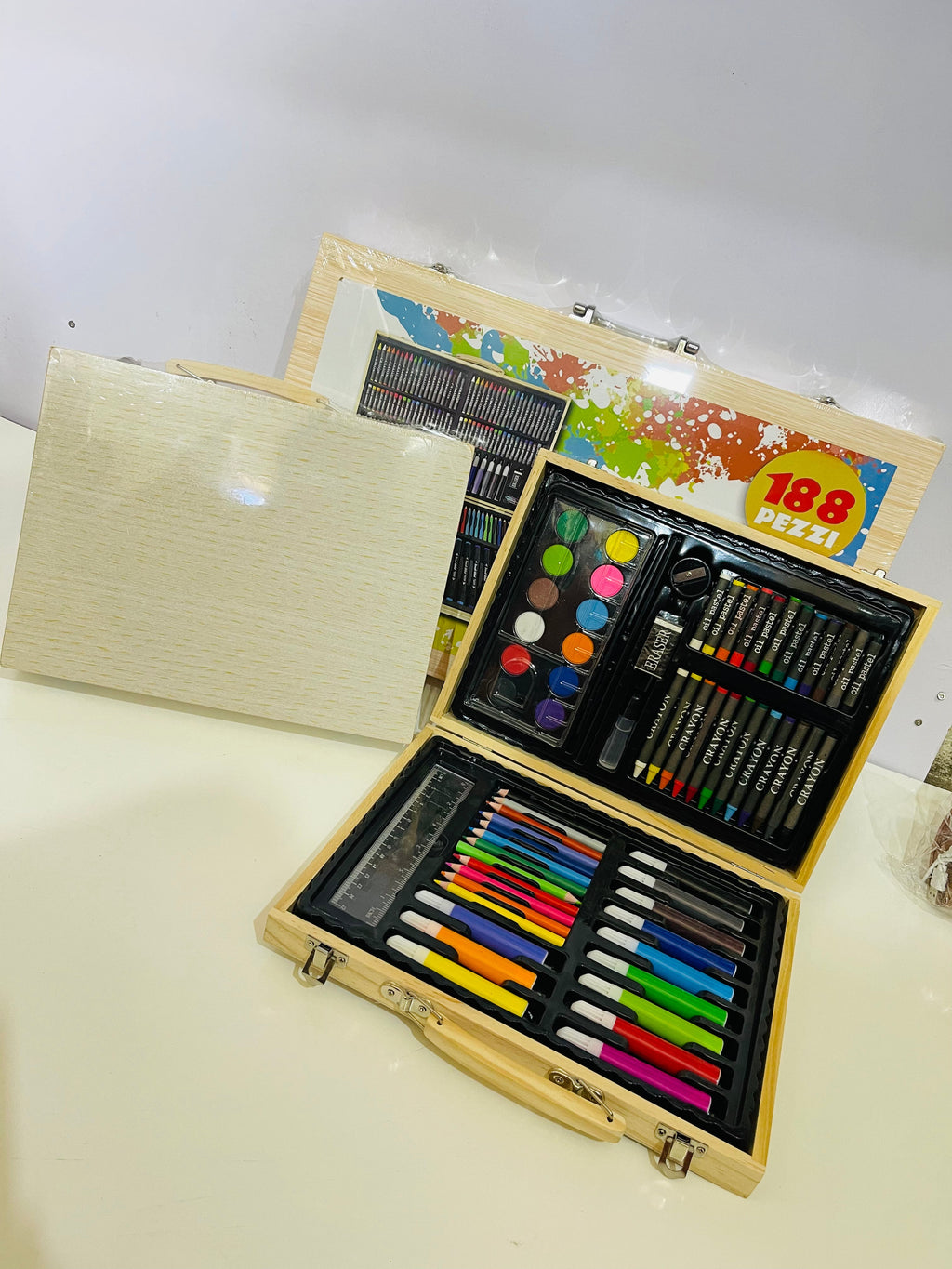 Colouring Art Kit – Multi-Character Wooden Case Set for Kids (188 pcs)