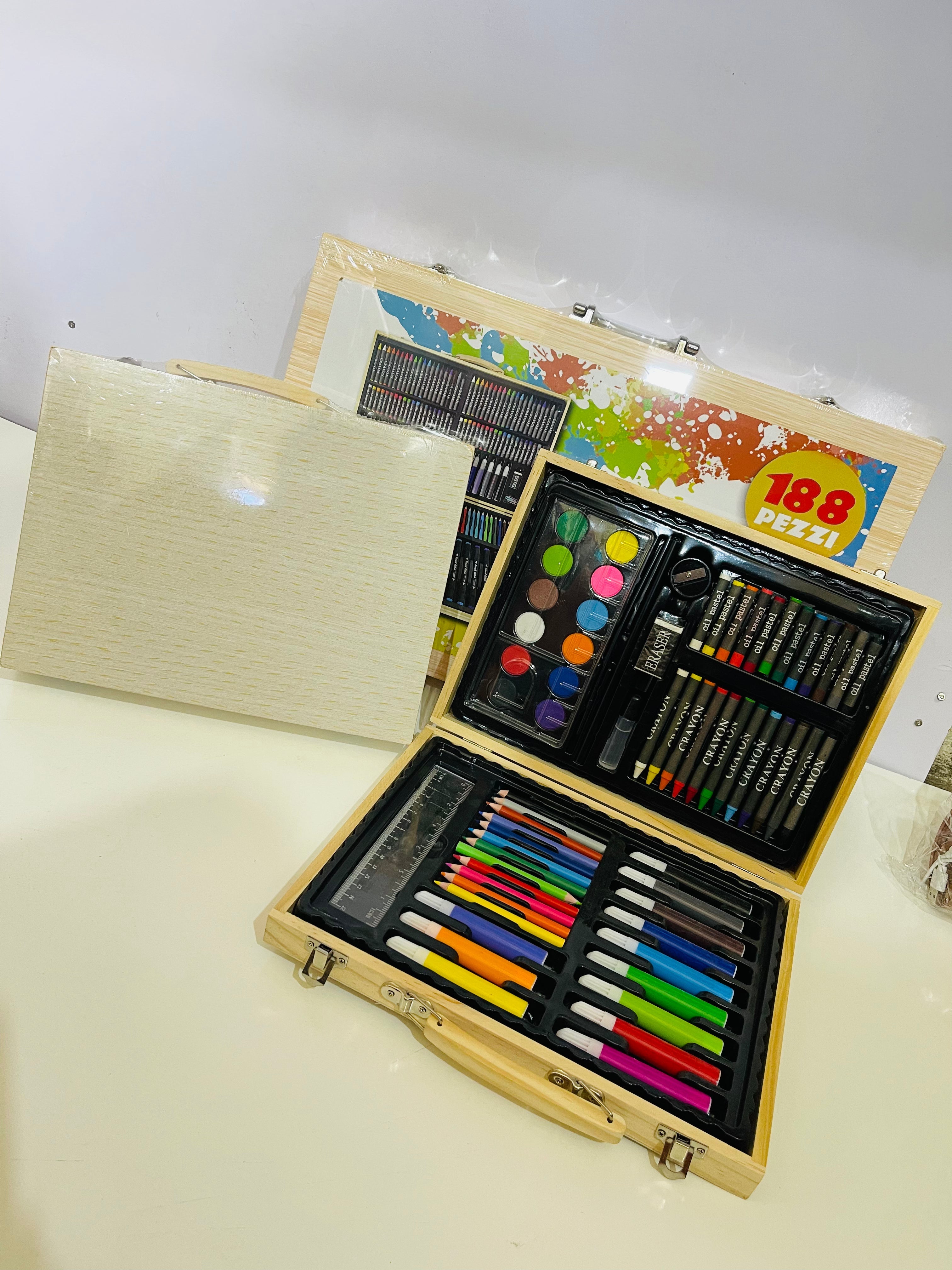 Colouring Art Kit – Multi-Character Wooden Case Set for Kids (188 pcs)