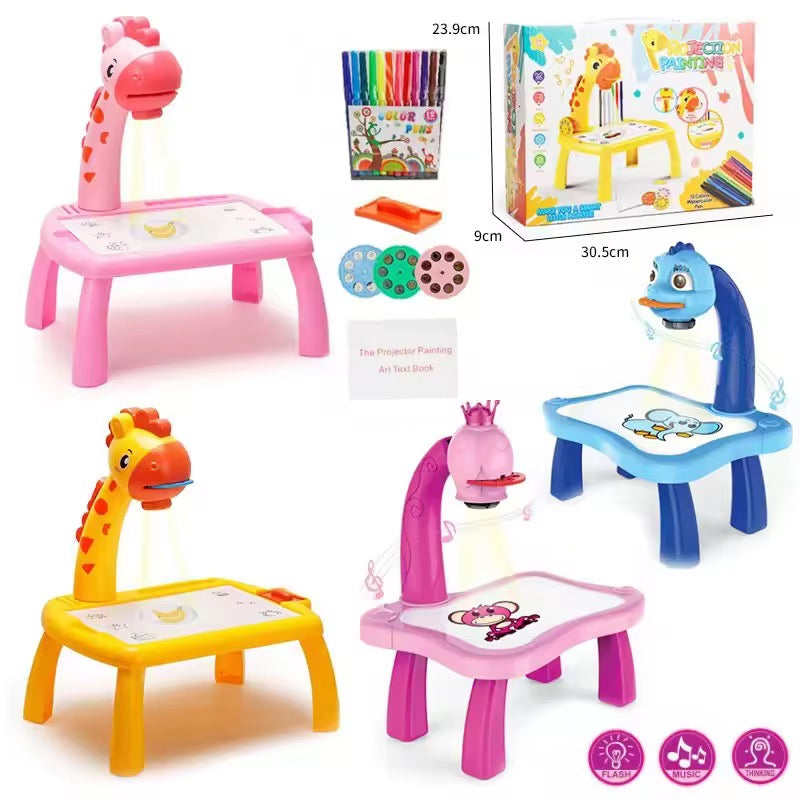 3-in-1 Giraffe LED Projector Drawing Table for Kids – Learning, Art &amp; Fun in One Creative Station