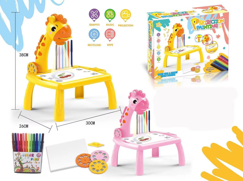 3-in-1 Giraffe LED Projector Drawing Table for Kids – Learning, Art &amp; Fun in One Creative Station