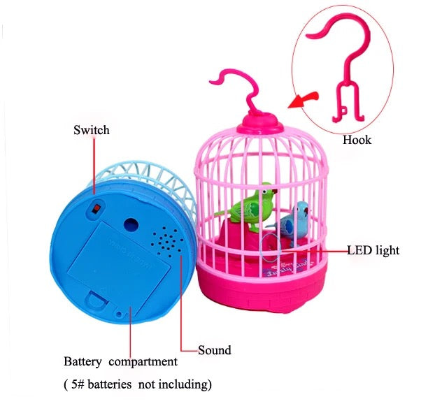 Mini Bird Cage Toy for Kids with Lights &amp; Music – Moving Singing Birds Interactive Toy