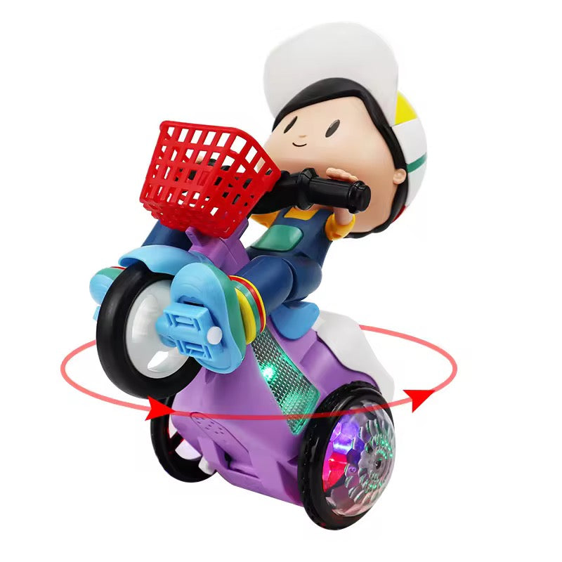 Kids’ Stunt Bicycle with LED Lights, Music &amp; 360° Rotation – Electric Robot Bike