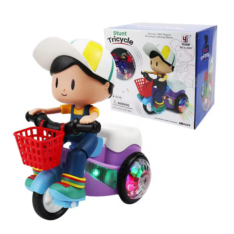 Kids’ Stunt Bicycle with LED Lights, Music &amp; 360° Rotation – Electric Robot Bike