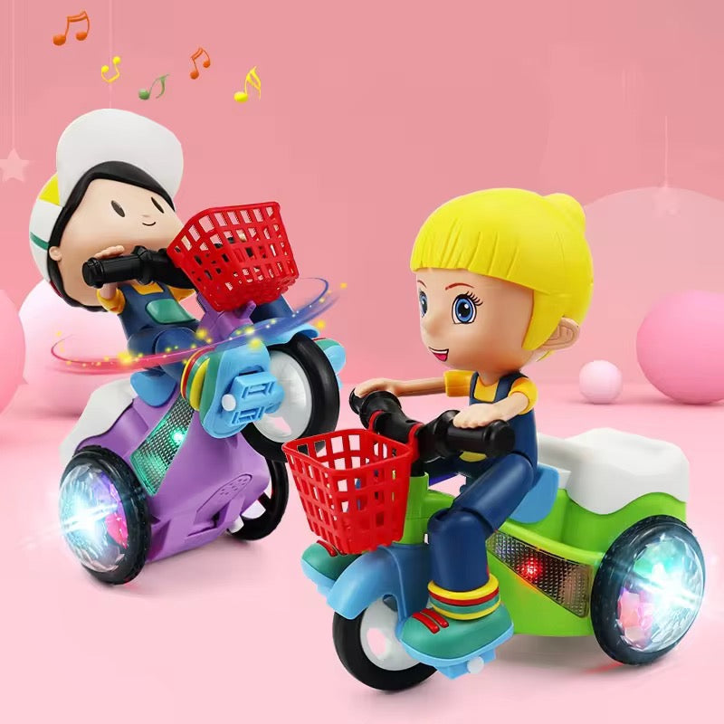 Kids’ Stunt Bicycle with LED Lights, Music &amp; 360° Rotation – Electric Robot Bike