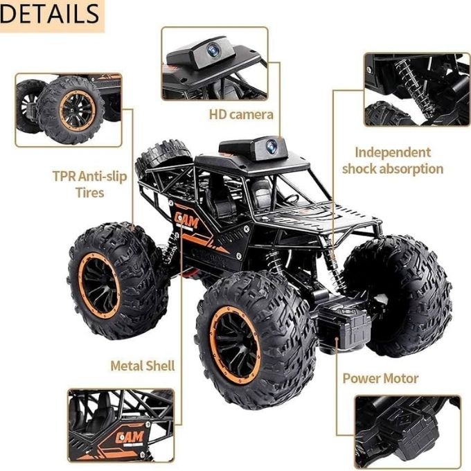 RC Rock Crawler With Camera WiFi 720P HD FPV Camera & Spray Function Alloy Body for kids