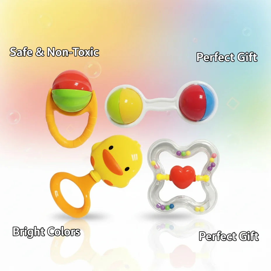 4 Pcs Baby Rattle Set – Colorful Hand Rattle Toys for Newborn & Infants