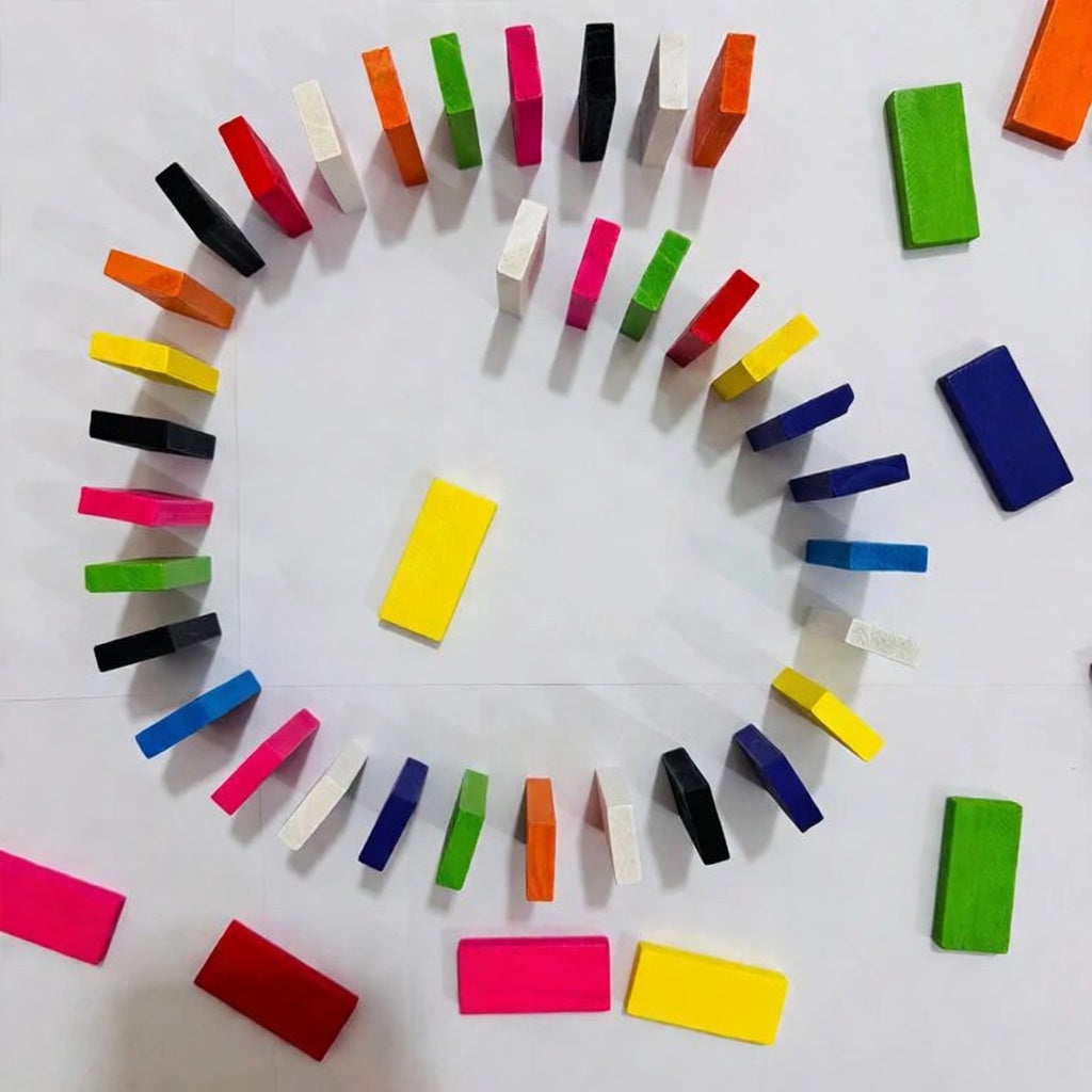 Rainbow Cascade Wooden Domino Bricks Set