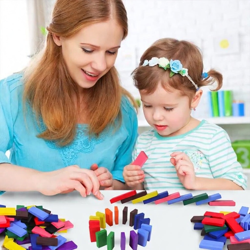 Rainbow Cascade Wooden Domino Bricks Set
