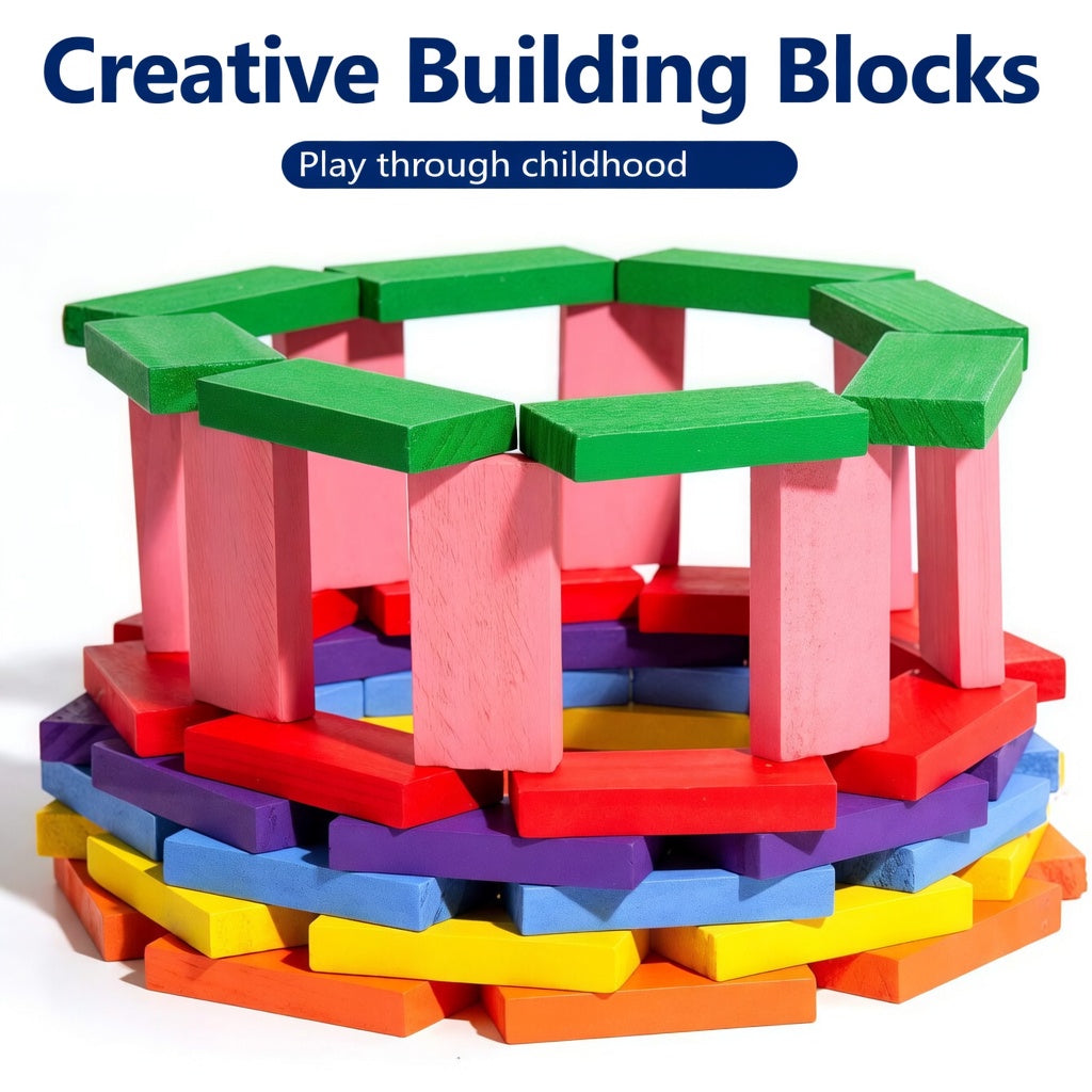 Rainbow Cascade Wooden Domino Bricks Set
