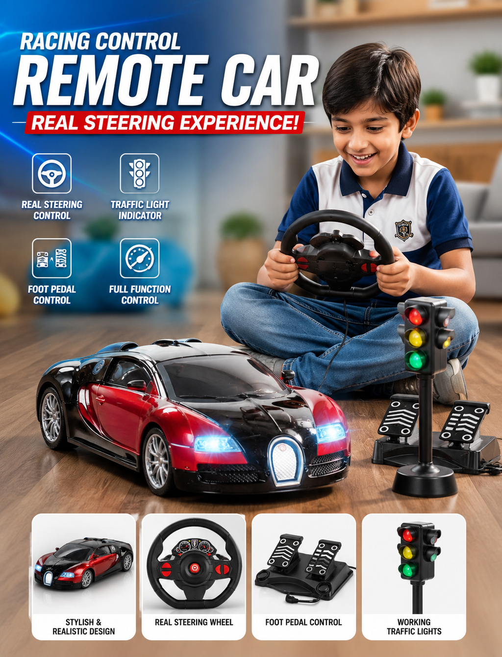 RC Racing Car 1:16 with Steering Wheel & Accelerator Pedal Set – Remote Control Driving Experience