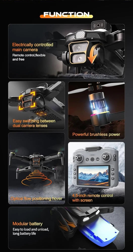 T5P Foldable Drone with Dual Camera, 720P HD, 2.4-Inch Remote Control
