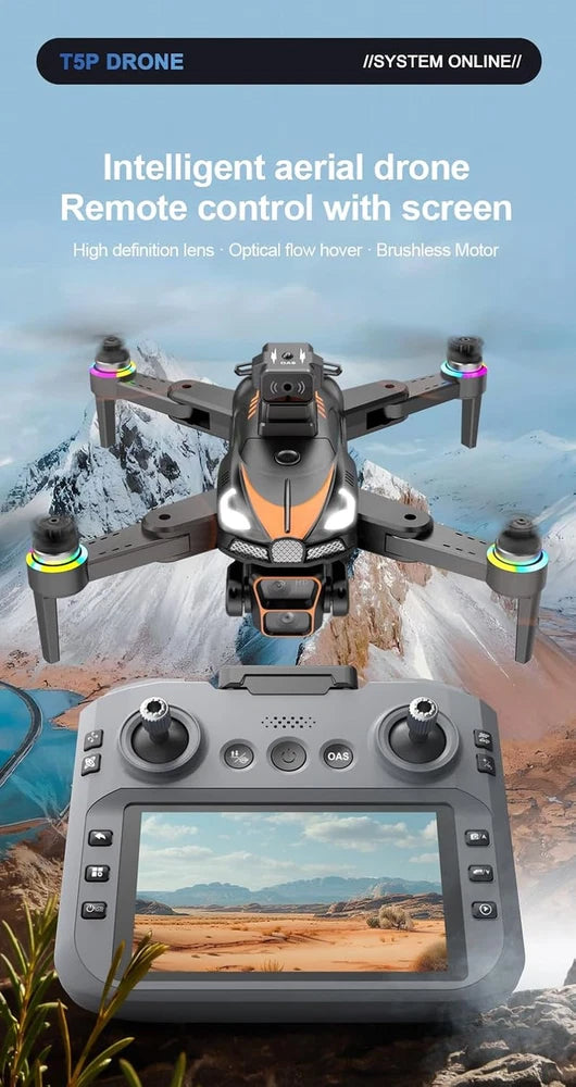 T5P Foldable Drone with Dual Camera, 720P HD, 2.4-Inch Remote Control